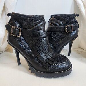 Tory Burch Black Leather Ankle Booties with Buckle